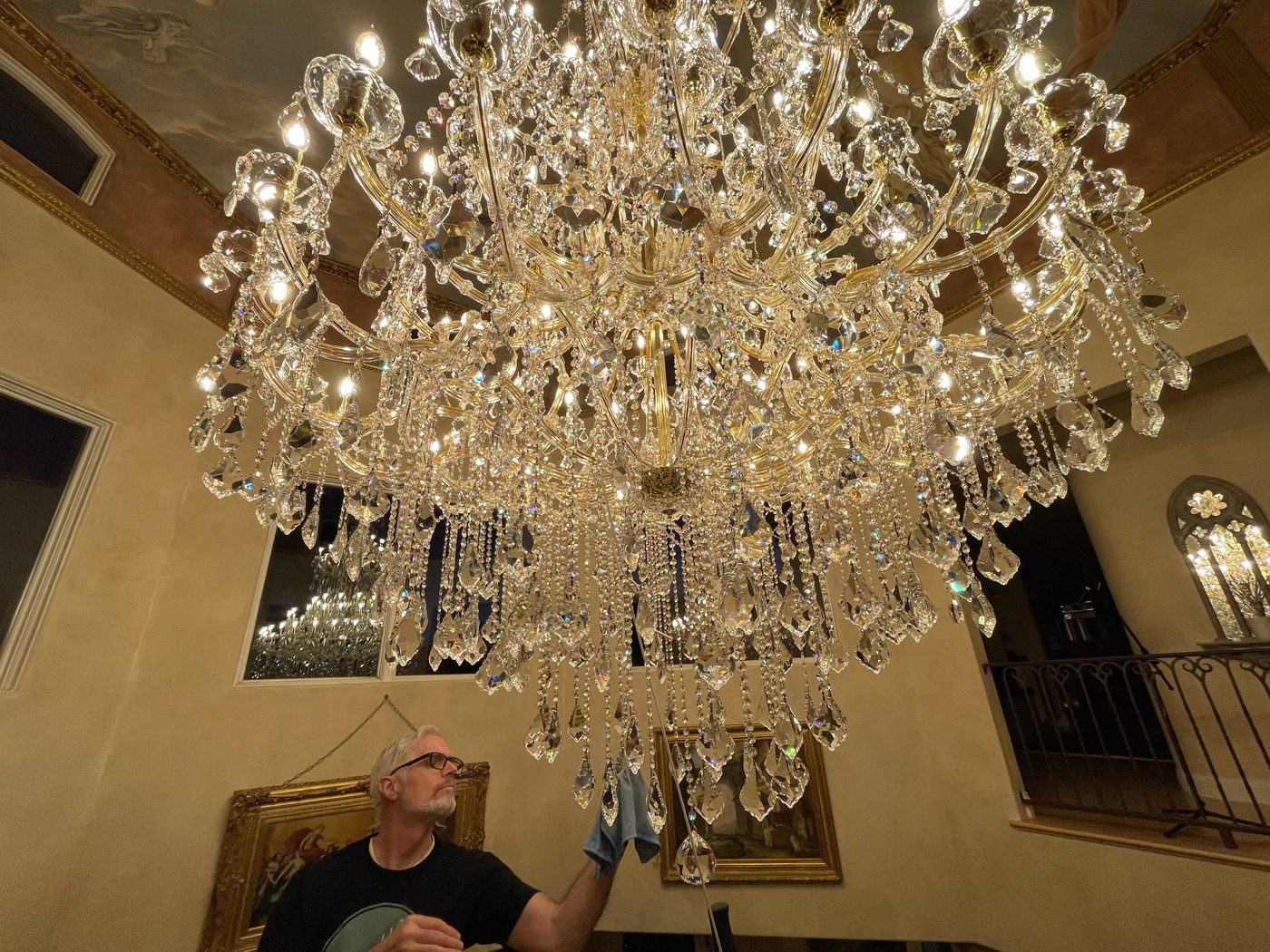 Grand crystal chandelier cleaning
